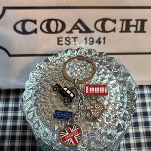 Coach poppy vintage Silver-tone London Charm Keychain with Union Jack Heart